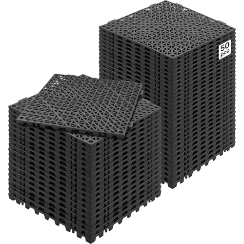VEVOR Loseta de PVC Losetas Autoventiladas 50 PCS Baldosa de Clip Calada para Suelo 30x30x1,5 cm Baldosa de Jardín de Enclavamiento Drenaje Rápido Interior Exterior para Terraza Cocina Spa Baño, Negro