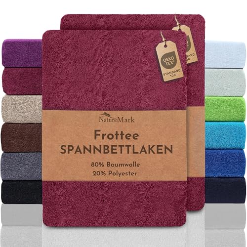 NatureMark 2er Pack FROTTEE Spannbettlaken, Spannbetttuch für kuschelig weiche Nächte, in viele Größen und Farben erhältlich | 90x190 cm - 100x200 cm - Bordeaux rot