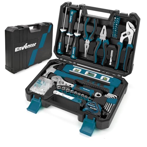 Enventor Caja de Herramientas Completa 158 Piezas Azul, Maletin Herramientas de Mano de Uso General, Kit Juego de Herramientas con Llaves, Set Herramientas Portable para Bricolaje y Arreglos Diarios