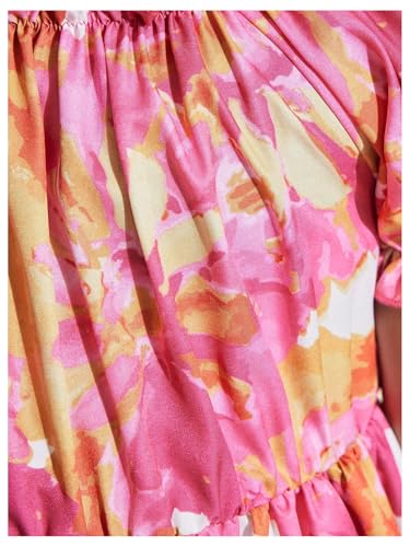 Girl's Floral Ruffle Summer Dress Short Puff Sleeve Square Neck A Line Midi Dresses4