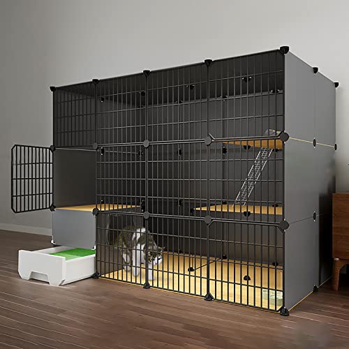 キャットケージ 猫クレート 猫小屋 屋内 DIY 猫 ベビーサークル 2/3段 取り外し可能な金属製犬小屋 クレート スロープはしごと猫小屋 猫トイレ 1-3匹の猫に最適 (サイズ:147x95x111cm)