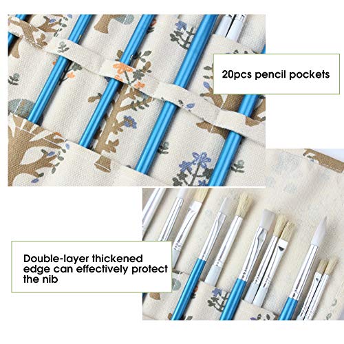 Image of 20 Slot Paint Brush Holder,Canvas Pencil Roll,Portable Roll Art Supply Paintbrush Case for Paintbrushes Pens Markers, for Watercolor Acrylic, Makeup Brush Roll Organizer