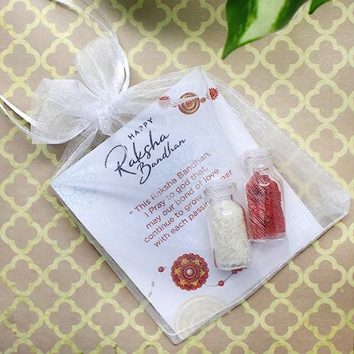 Image of Shubhanjali Crystal Beads Rakhi for Brother | Handmade Healing Crystal Stone Designer Rakhi for Bhaiya | Raksha Bandhan Gift Set with Roli Chawal, Kumkum, Greeting Card & Potli