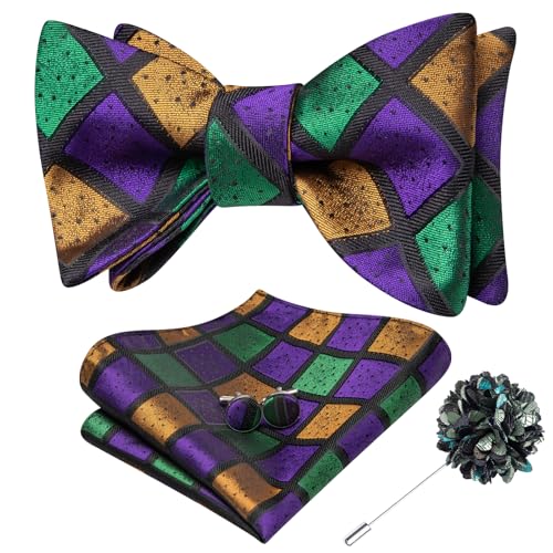 Image of Dubulle Self Tie Bow Ties and Lapel Pin for Men Paisley Solid Mens Bowtie and Handkerchief Cufflinks Set Wedding