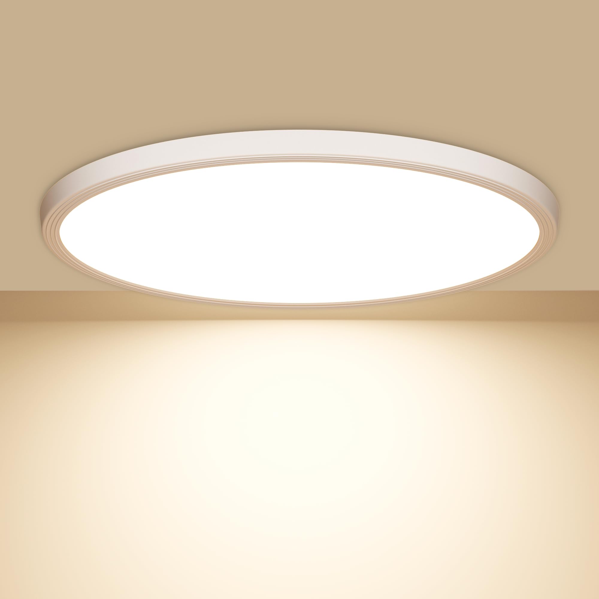 OUILA LED Deckenleuchte Flach Rund - Ø50CM Deckenlampe LED 48W 3000K 4800LM IP44 Wasserdichte Badezimmer Lampe, Küchenlampe Deckenleuchte Warmweiß für Küche Bad Schlafzimmer Flur Keller