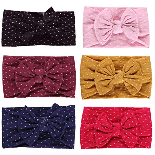 SuperiMan Wide Band Velvet Headband for Baby,Toddler Girls Bows Turban Head Wrap Hair Bands Photography Props Hairband (6PCS Cotton Gold Dots)