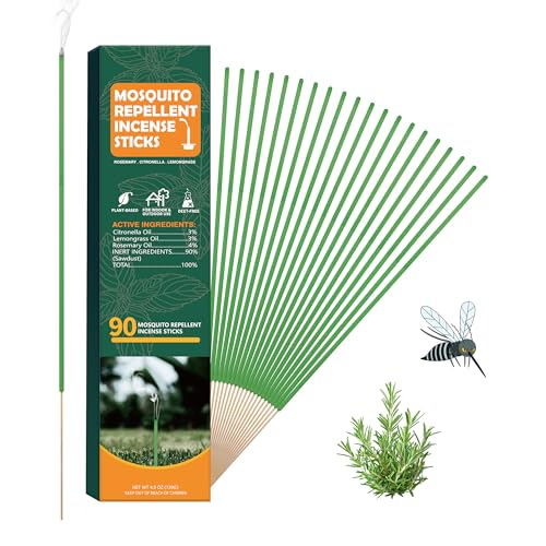 90 pcs Mosquito Repellent Outdoor Patio Sticks Citronella Repellent Incense Sticks Natural Essential Oil Incense Repel Mosquito for Indoor Patio Camping Fishing