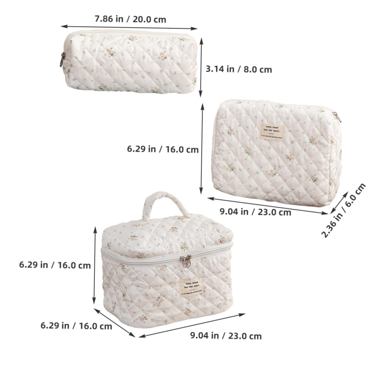 Bolsa de Maquillaje Floral de Algodón, Juego de 3 Piezas