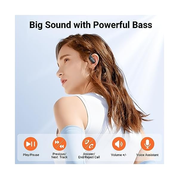 occiam Wireless Earbuds, Bluetooth Earbuds with Ear Hook, 96H Playback, Precise Button Control, for Sport Running Workout Black - Image 5