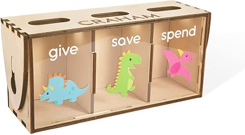 Miniatura 5 de Give Save Gastar Kids Teach Money Bank Nombre personalizado con dinosaurios o unicornio Banco de enseñanza para niños Caja de ahorros personalizada