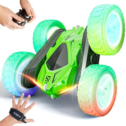 Tecnock Remote Control Car, RC Cars Double Sided 360° Rotating Car Toys, Gesture Sensing RC Stunt Car with Headlights Wheel Lights, Ideal Gifts for Boys Girls Cover