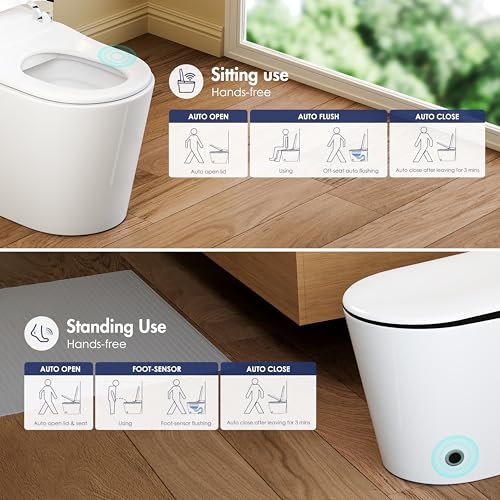 Image of Smart Toilet with Bidet Built in, Eridanus One Piece Bidet Toilet for Bathrooms, Warm Water Wash & Dryer, Foot Sensor Flush, Elongated Heated Seat, Auto Open /Close with Digital Display, White & Black