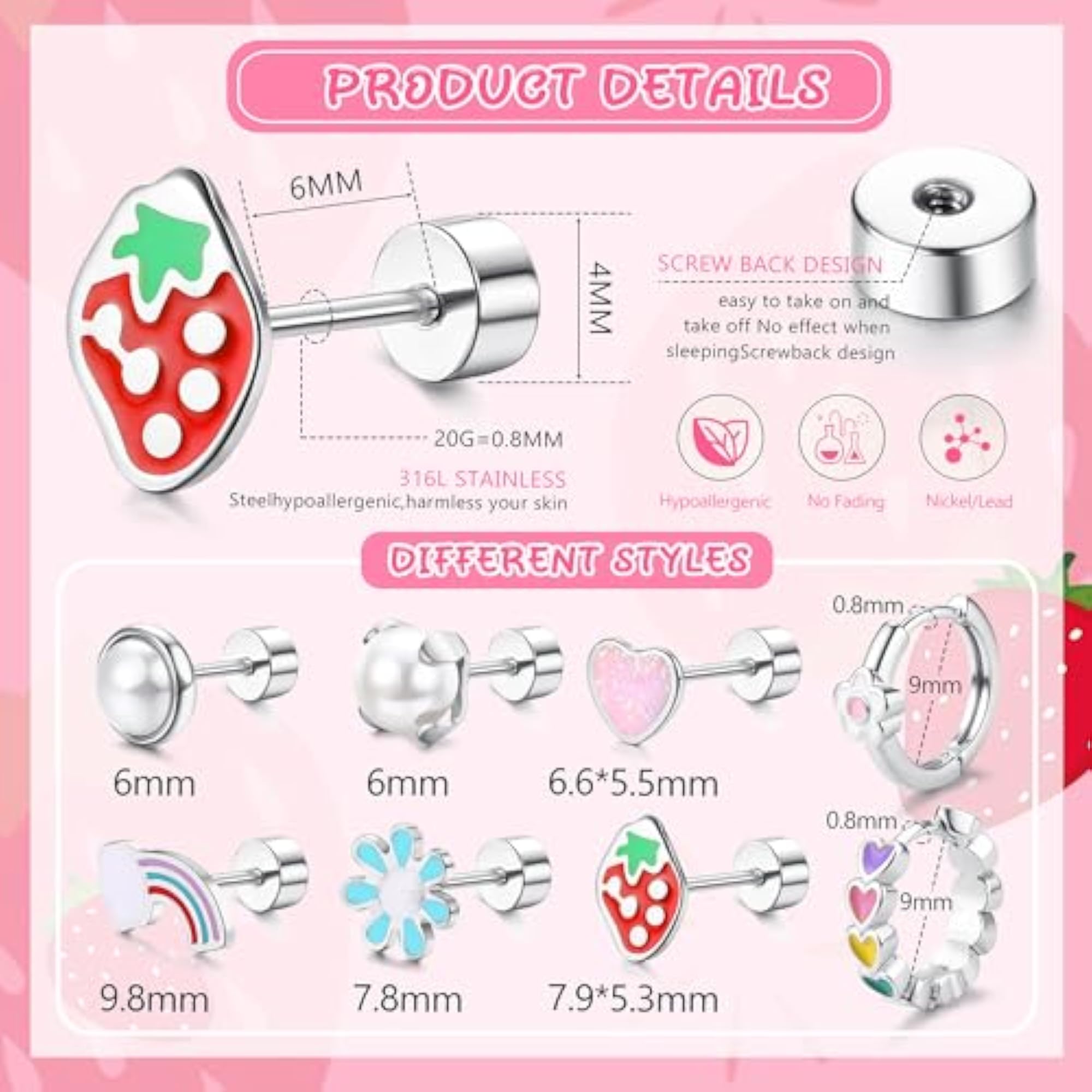 Cute Small Daisy Hoop Earrings, 316 Surgical Steel for Sensitive Ears