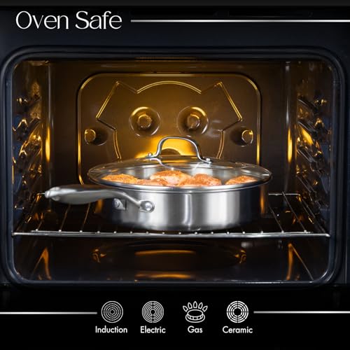 nuovva Stainless Steel Saute Pan with Glass Lid – Induction Hob Non Stick Saucepan – 28cm Frying pan - Image 5