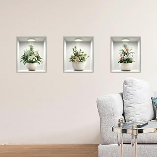 Peacoblue 3D Flower Pot Frame Wall Decals, Wall Stickers Decor | 2 Sheets 11.8"x37.8" Vinyl Removable Peel and Stick Murals, Plant Decor for Bedroom, Bathroom, Office, Classroom & Home