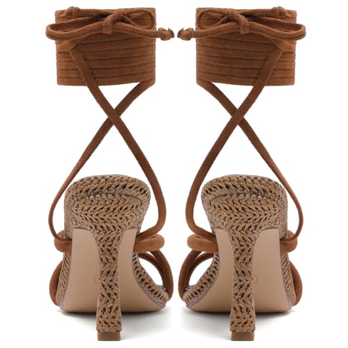Image of Mostrin Womens Sandals Strappy Heels for Women Lace Up Square Open Toe Heels Tie Up High Heeled Sandals for Prom, Party, Daily Wear