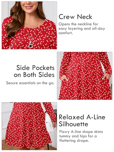 Image of AusLook Women's Plus Midi Dress Long Sleeve Crew Neck A-Line Swing Flowy Vacation Fall Wedding Guest Dresses with Pocket 1-5X