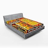 Lunarable African Fitted Sheet, Elements Historical Original Striped and Rectangle Shapes Design, Bed Cover with All-Round Elastic Deep Pocket for Comfort, Queen Size, Yellow