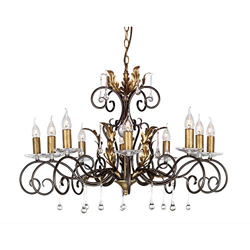 10 Bulb Handmade Chandelier Hanging Pendant Light - Bronze/Gold - LED E14 60W Bulb