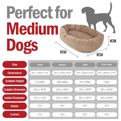 Image of Majestic Pet Suede Shredded Memory Foam Mix Calming Dog Bed Washable - Cozy Soft Round Dog Bed with Spine for Head Support - Fluffy Donut Dog Bed, 32 Inch, Stone