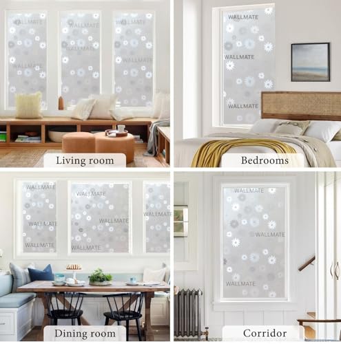 Image of WALLMATE Window Privacy Film Frosted Vinyl Glass Covering, UV Blocking, Non-Adhesive, No-Glue, for Bathroom Living Room Office,(12x36 Inch, Sun Flower)