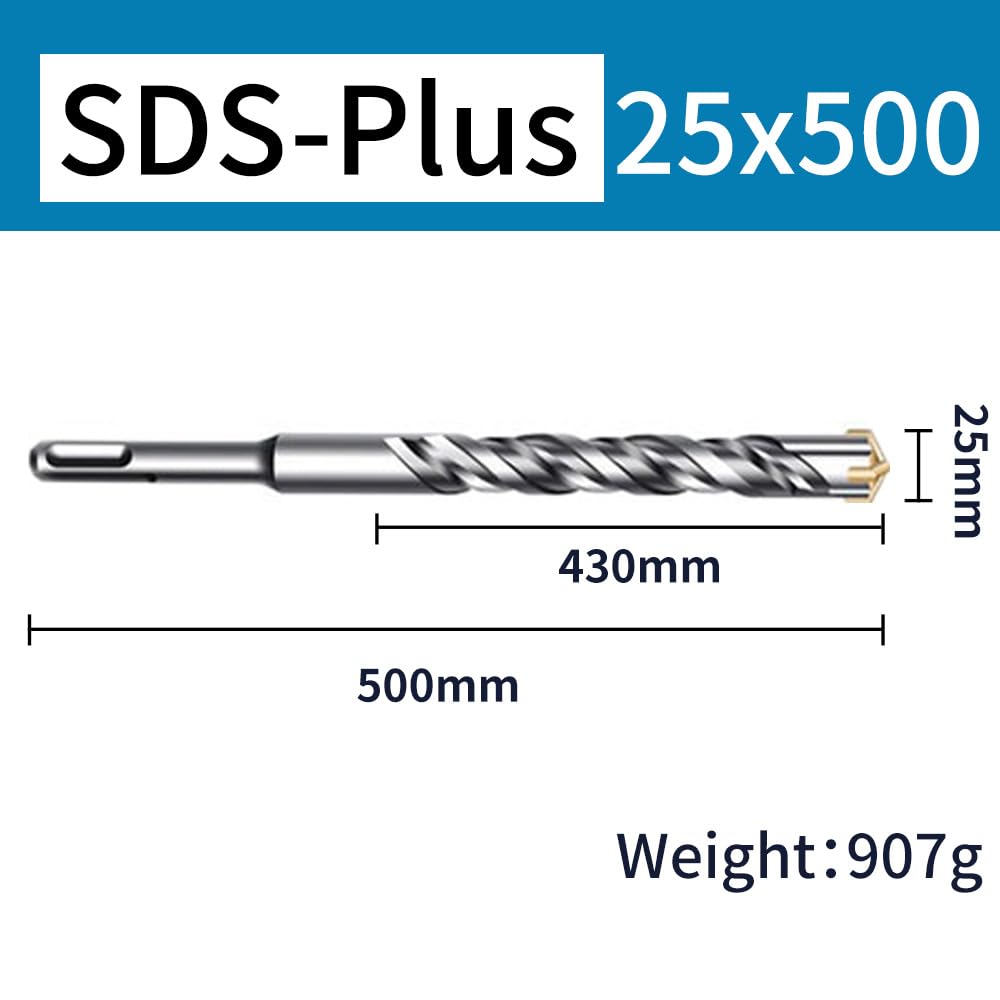 Broca de impacto for martillo rotatorio SDS Plus con punta de carburo de 6-32 mm de diámetro for hormigón, for ladrillo y piedra.(25x500mm)
