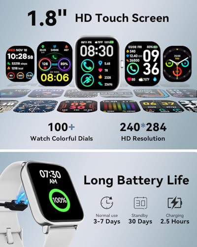Image of Quican Smart Watch for Women Men, Compatible for iPhone and Android Phones | 1.8 inch Fitness Tracker Watches, Alexa Built-in, Waterproof /Bluetooth Calling, Heart Rate /Sleep Monitor, Perfect Smart Gift