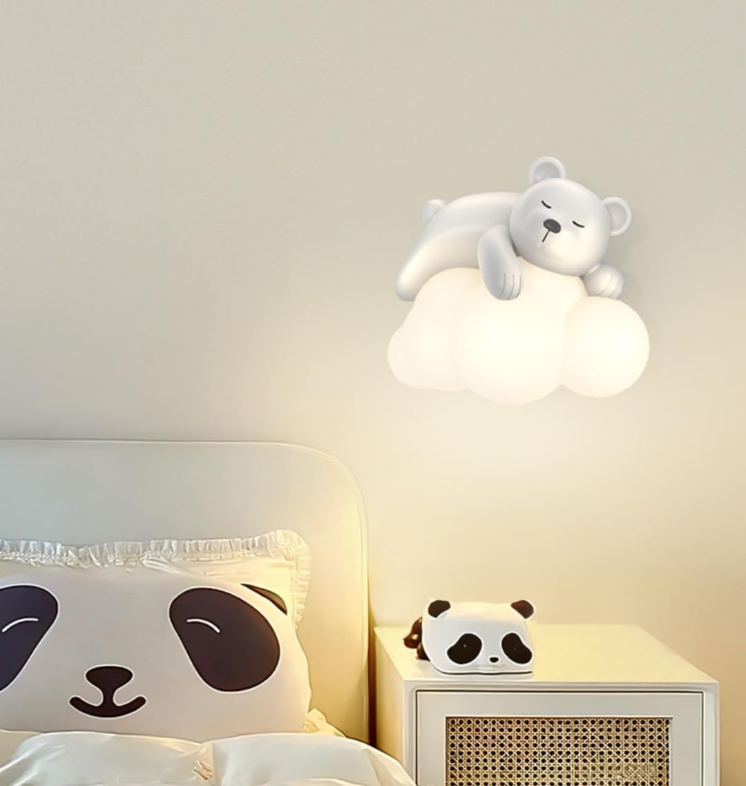 Sleeping Bear Cloud Wall Light Cute Cartoon Cloud Wall Lamp Wall Lighting Fixture Decorative Wall Light Lampshade Children's Room Wall Lamp for Bedroom, Living Room, Corridor