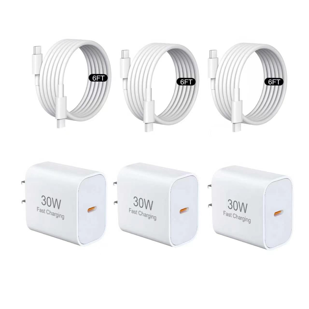 Photo 1 of 3-Pack 30W USB C Charger Fast Charging with 6FT USB C Cable,Type C Charger for iPhone 17/17 Pro/17 Pro Max/16/15/15 Pro Max, Fast Charger for iPhone, USB-C Chargers for USB-C Devices