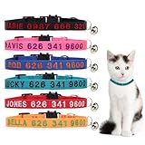 Personalized Cat Collars, Embroidered with Pet Name and Phone Number, Adjustable Nylon Breakaway Safety Release Buckle ID Collar,Custom Text with Bell for Cat or Kitten,Red