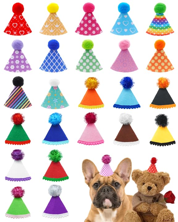 BIPY 6 Pack Mini Felt Party Hat Small Dog Hats Puppy Cats Adjustable Headband Kitten Holiday Hats with Sequin Pet Grooming Costume Accessories Used for Pet Parties, Birthday Parties, Daily Beauty