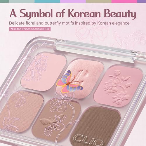 Image of CLIO Muse Master Eyeshadow Palette, Korean Royal Heritage Edition, Baked Cream Powder Formula, Soft Pink 6-Color with Matte & Shimmer for Daily Makeup, Safe for Sensitive Eyes (01 BLOSSOM STITCH)