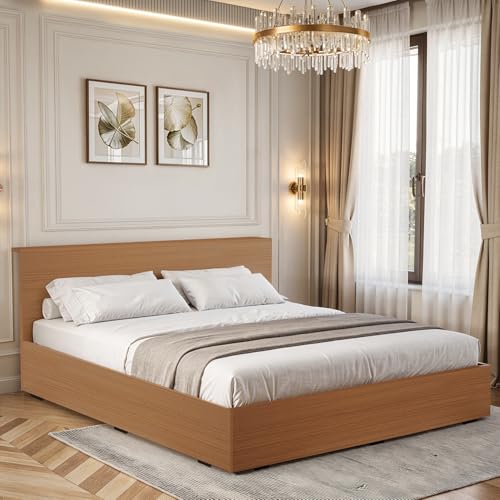 Image of ABOUT SPACE Bed - (84 x 74 inches) King Size Bed Without Storage | Engineered Wooden Bed Frame with Headboard & MDF Support Board for Mattress | 1-Year Warranty Cot for Bedroom - Golden Teak
