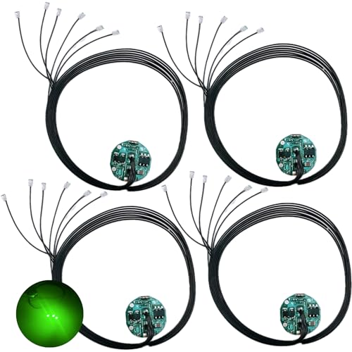 LED 極小 磁気スイッチ リード線 6本 電飾 4個セット 点灯 点滅 ボタン電池 (CR927対応) 模型 プラモデル フィギュア ジオラマ ライト (グリーン 6)