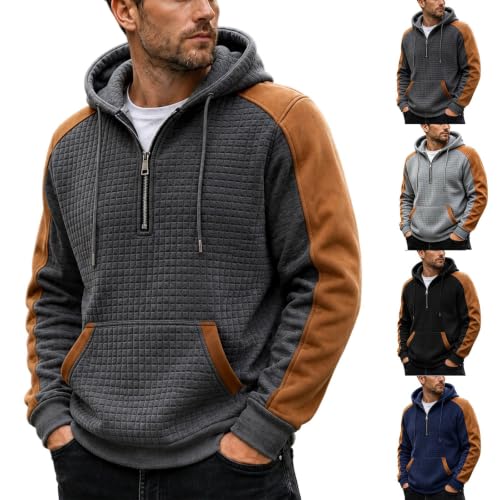 GOSEAGOTOFUN Quarter Zip Pullover Men Color Blocking Hooded Sweatshirt Casual Long Sleeve Hoodie Winter Fashion Warm Pullover Dark Gray Medium - image 1