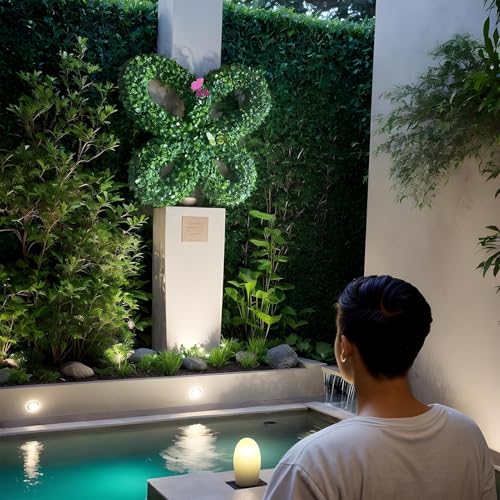Ornement de maison festif avec couronne verte papillon lumineuse LED