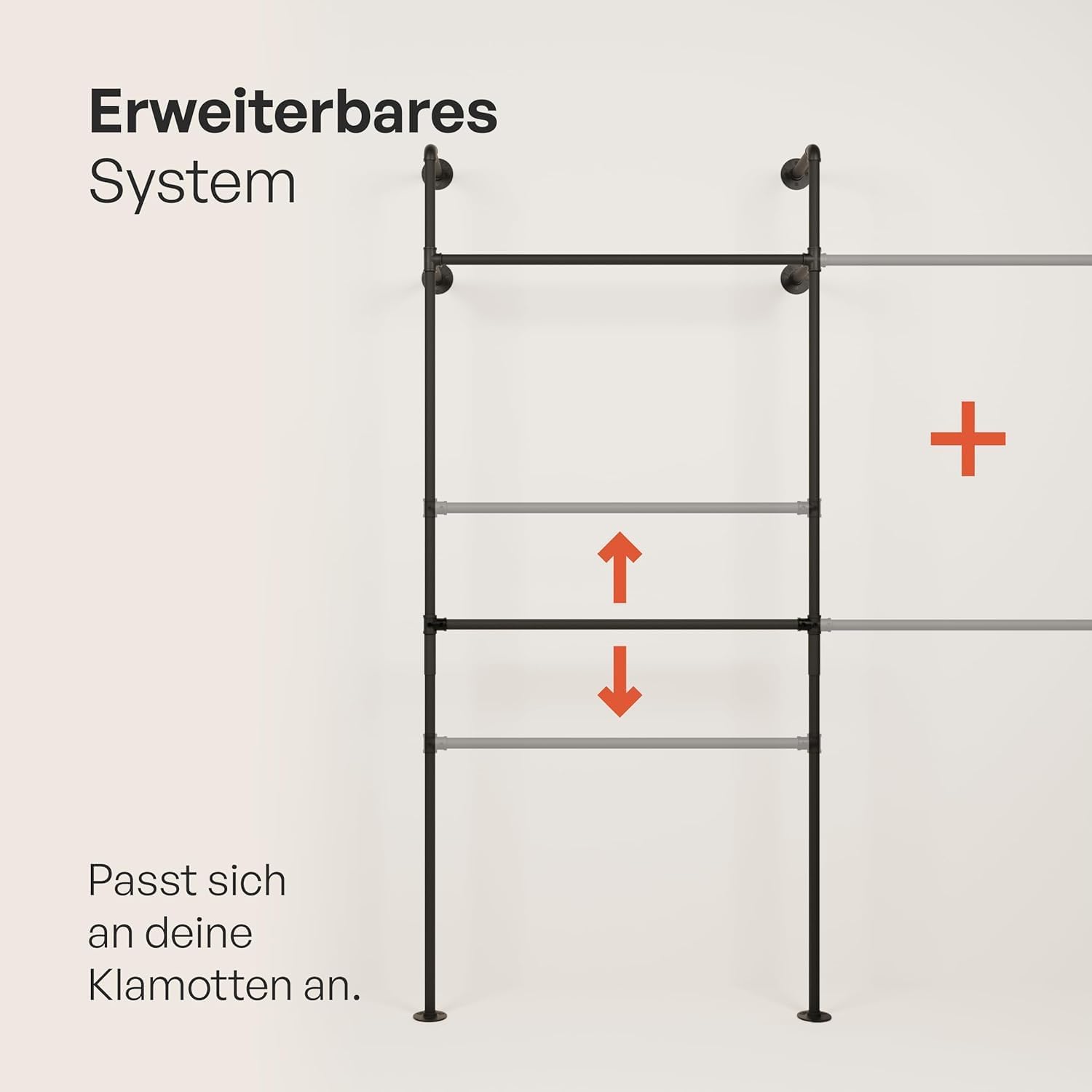 Diagram showing pipe connection method and floor protection pads for the pamo garment rack.