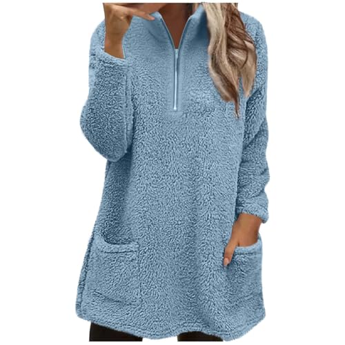 Pullover Damen Fleecepullover Lang Teddyjacke Teddy Flauschiger Teddyfleece Pullover Kuschelpullover Winterpullover Plüschpullover Kuschelpullover...