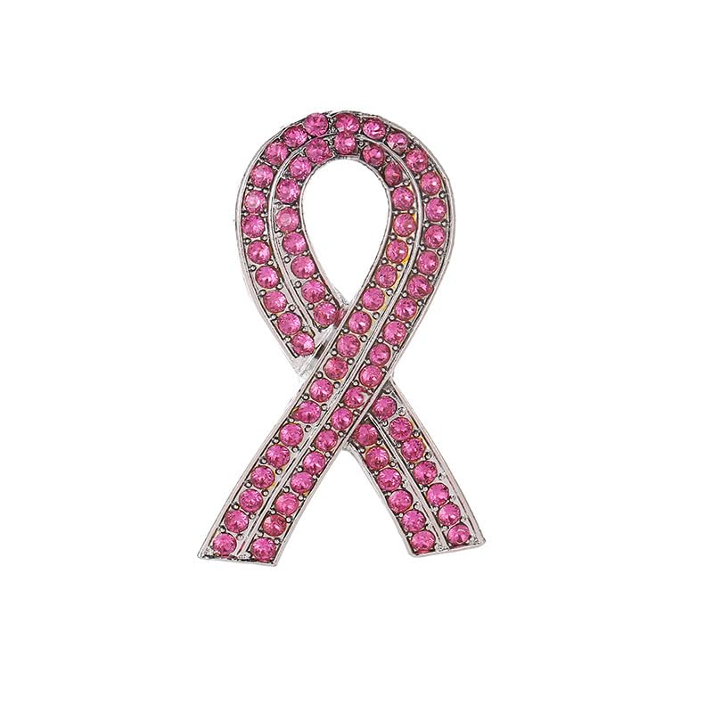 Image of Breast Cancer Awareness Pink Ribbon Rhinestone Brooch Pins, Faith Hope Love Fight Pray Lapel Pins, Pink Crystal Support Jewelry for Women