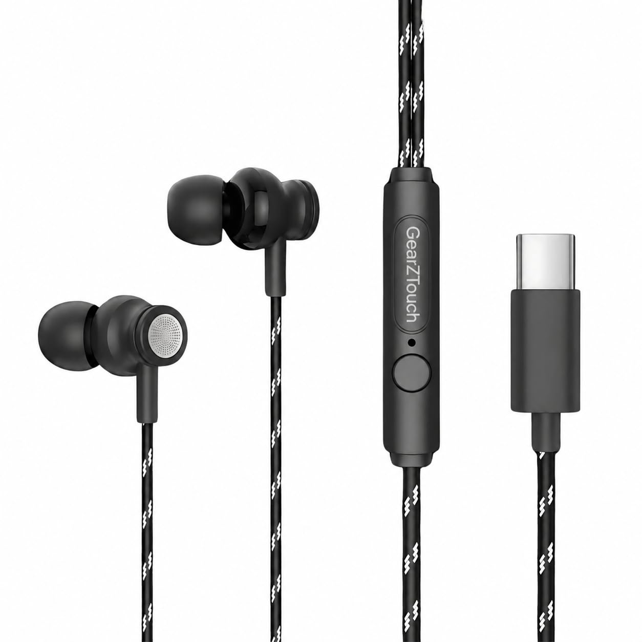 gearzt blast-c typec wired earphone with powerful hd mic for clear sound, deep bass sound, hd calling, in-line volume control & noise cancellation compatible with only typec jacks in mobiles- black