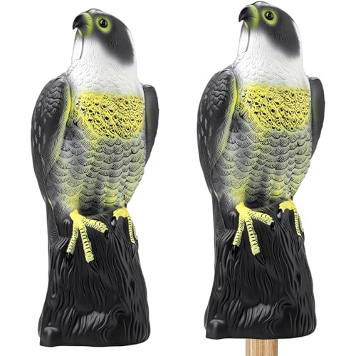 Mysora 2 Pack Bird Scarecrow Fake Horned Hawk Decoy Outdoor Hawk Predator for Bird Repellent Pest Control Garden Yard Lawn Patio(Novel Color)