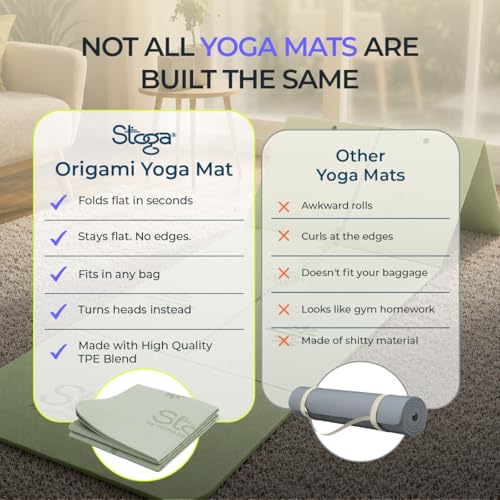 Image of Stoga Origami Foldable 6mm Yoga Mat | Non-Slip | Mat for Men & Women | Lightweight, Sweat-Resistant, Eco-Friendly TPE Mats with Carry Strap | Best Yoga Mat for Home, Travel & Gym (Green)