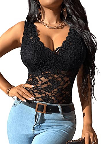 GORGLITTER Tank Top Mit Spitze Damen Spitzentop Mesh Oberteil Sommer Top...