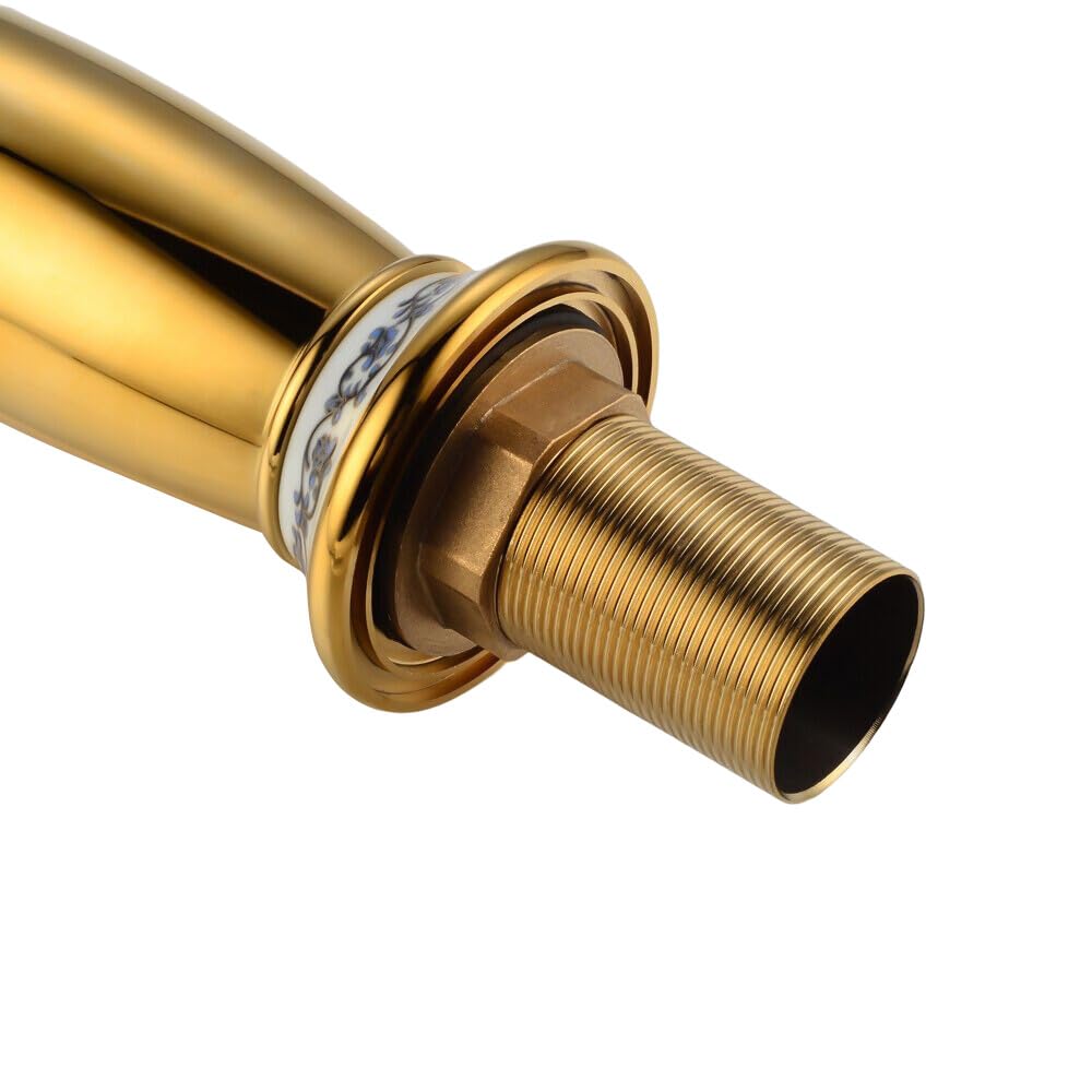 Grifo de latón dorado retro con patrón giratorio, cartucho de cerámica de alta calidad, giratorio, grifo para lavabo con panal, flujo de agua silencioso para baño, hotel, inodoro, hogar (dorado)