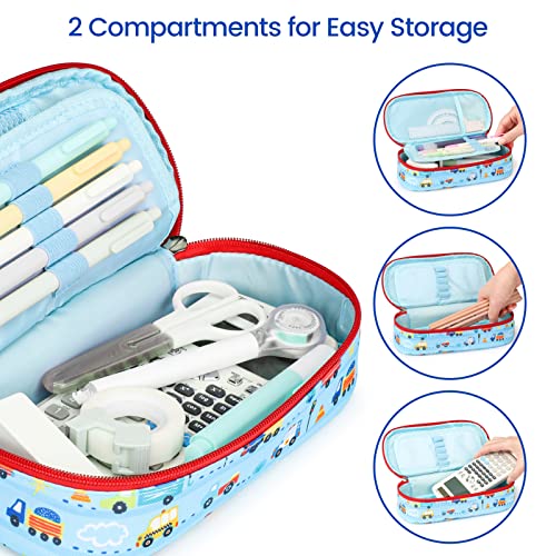 Image of Cambond Cute Pencil Case for Boys - Big Capacity Pencil Case for Kids, Large Storage Pencil Pouch for School, Pencil Cases Only, Blue Cars