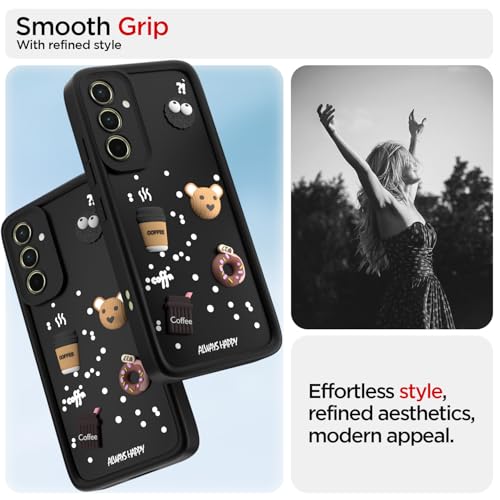Image of Outlouders Back Cover for Samsung Galaxy A55 5G | 3D Cartoon Cute Fun Bear | Silicone Full Body Protection Bumper Case (Black)