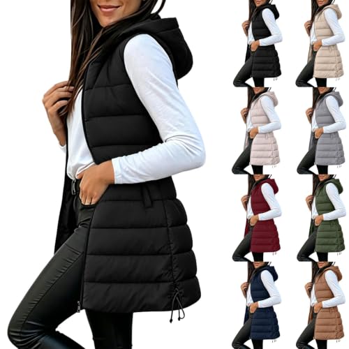 Hooded Puffer Vest for Women Long Quilted Full Zip Jacket with Pockets - image 1