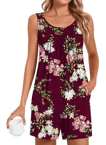 Image of POPYOUNG Pajama Set for Women Summer 2 Piece Lounge Shorts Sets Sleepwear