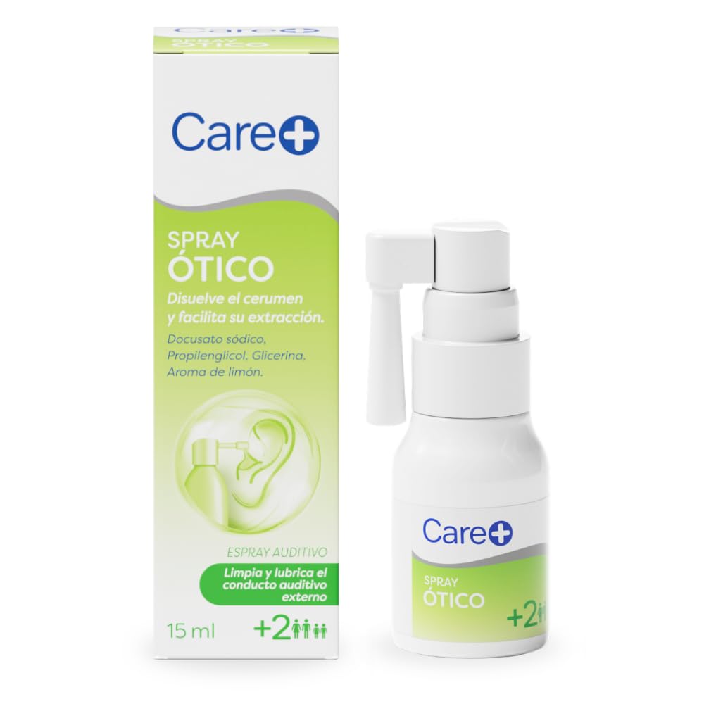 Care+ Spray limpiador de oídos para adultos y niños +​2 años, previene y elimina tapones de cera en oídos, limpieza de cerumen, 15 ml