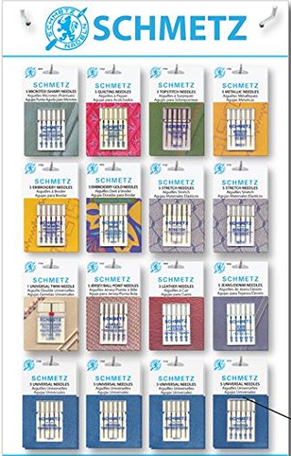 Sewing Machine Needle by Schmetz Germany 30 different Packets and sizes including, Denim, Stretch, Leather, Twin, Ball point, Top Stitch, Embroidery, Quilting, Metalic, Twin & Schmetz ABC correct Needle Guidel by Schmetz